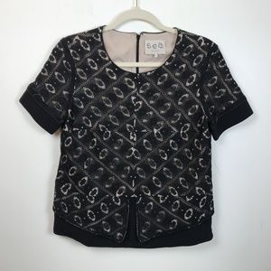 SEA New York 6 Black Lace Cream shirt dressy or casual crossover front A